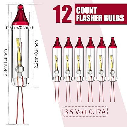 Flasher Christmas Replacement Bulbs 3.5 Volt 0.17A Christmas Trees Incandescent Lights Bulbs Led Mini String Light Replacement Flash Bulbs for Indoor Outdoor Christmas Tree Lights (12 Count)