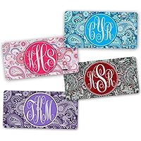 Custom Monogrammed Paisley License Plate Personalized Auto Tag Plate Sign Pink Red Blue or Purple