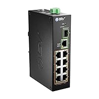 BV-Tech 8 Port PoE Switch with 1 Gigabit Uplink and Industrial DIN Rail - Power Over Ethernet Network Switch for IP Cameras, VoIP Phones, Wireless APs - IEEE802.3af/at, Wide Temperature Range