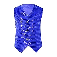 Kids Girls Sparkle Sequin Sleeveless Waistcoat Hip Hop Jazz Dance Costume Fancy Party Dress Outfit Costume Vest Tops Royal Blue 4-5 Years
