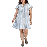 Plus Size Printed Cotton Tiered Shirt Dress
