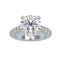 Certified Solitaire Engagement Ring in 18k White/Yellow/Rose Gold Studded with 1.95 Ct IJ-SI Side Natural & 2Ct to 5Ct Center Round Moissanite Diamond in 4 Dual Prong Holder for Women on Anniversary