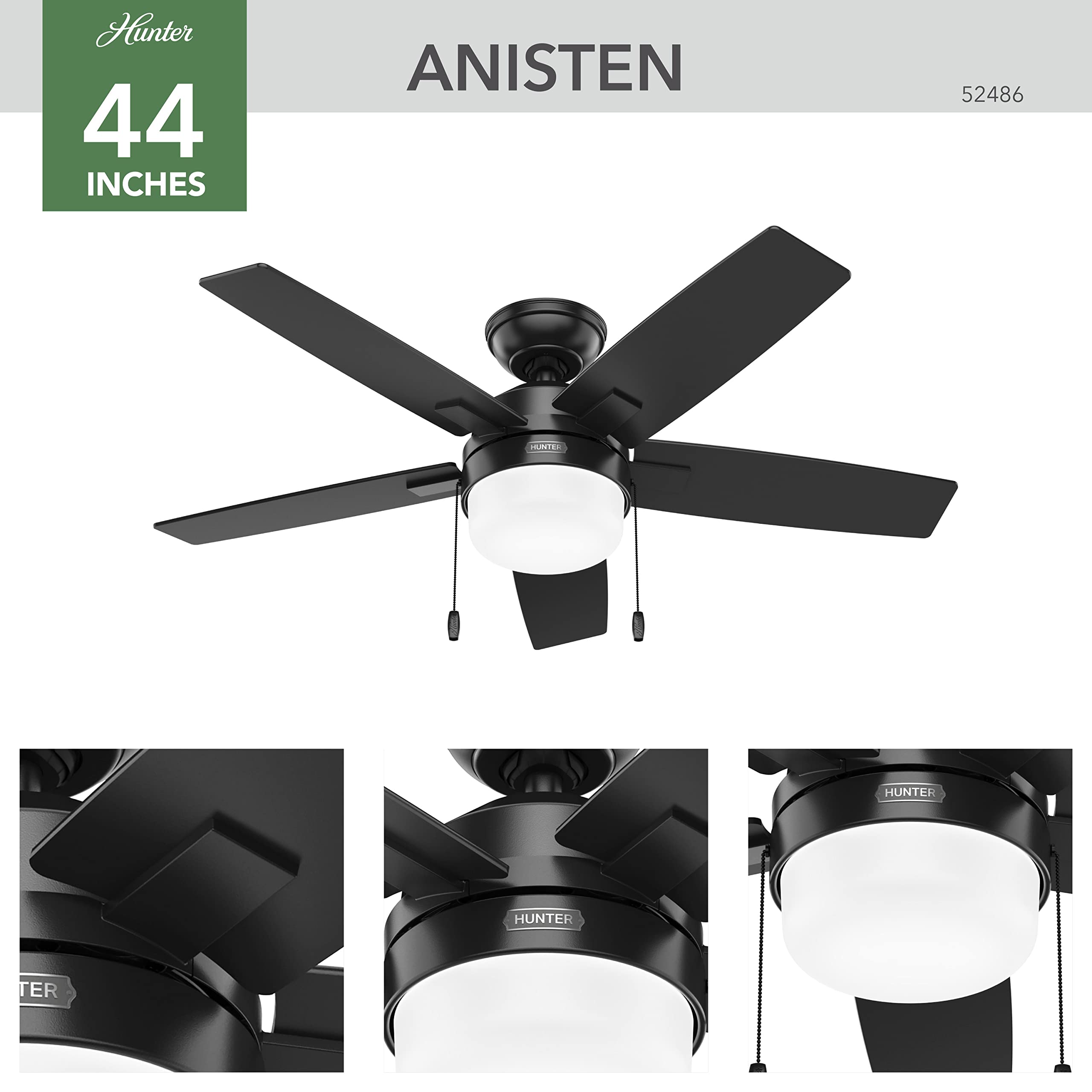Hunter Fan Company 52486 Anisten Ceiling Fan, Matte Black
