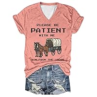 Womens Shirts Casual Tunic Tops Women's Fashionable Letter Printed V Neck Short Sleeved Casual T Shirt Top (2)
