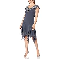 J Kara Women's Petite Flutter Sleeve Short Hanky Hem Cocktail Dress