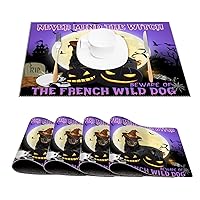 Never Mind The Witch Beware of The Dog Halloween Dining Table Mats for Dining Table Indoor Outdoor Heat-Resistant Outdoor Placemats Spooky Bat Skull Spider Farmhouse Kitchen Table Placemats Set of 4