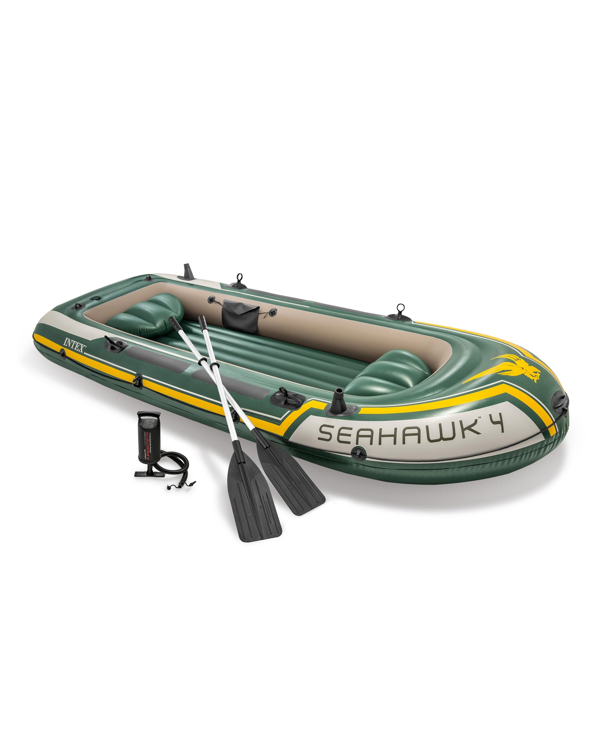 INTEX Seahawk Inflatable Boat Series: Includes Deluxe Aluminum Oars and High-Output Pump – SuperStrong PVC – Fishing Rod Holders – Heavy Duty Grab Handles – Gear Pouch