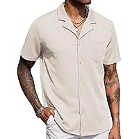 COOFANDY Men's Wrinkle Free Untucked Cuban Shirt Business Casual Button Down Shirts Short Sleeve Shirt