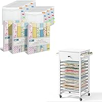 Caydo 36 Pieces 12 x 12 Inch Scrapbook Paper Storage Organizer with Buckle Design and 100 Pieces Multicolor Sticky Index Tabs with 10 Tier File Rolling Storage Cart for Scrapbook Paper