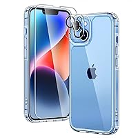 TAURI 5 in 1 Designed for iPhone 14 Case Clear, [Not Yellowing] with 2X Screen Protectors + 2X Camera Lens Protectors, [Military Grade Drop Protection] Shockproof Slim 14 Cover 6.1 Inch