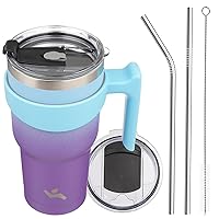 30oz Tumbler with Handle and 2 Straw 2 Lid, Insulated Water Bottle Stainless Steel Vacuum Cup Reusable Travel Mug,Ocean Dream