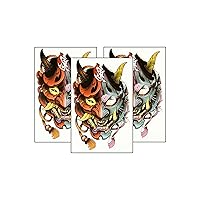 Set 3 Sheets Mini Hannya Oni Mask Tattoos Temporary Waterproof For Men Women Design Arts Body Neck Chest Shoulder Legs Arm Back Stickers Removable Cartoon Painting 3D Tattoo Fake