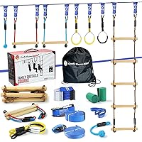 2×56ft Ninja Warrior Obstacle Course for Kids - 600 lbs Weight Capacity, Slackline Obstacle Course with 8 Ninja Accessories - Monkey Bar, Rope Ladder, Gymnastic Ring, Arm Trainer and Monkey Fist