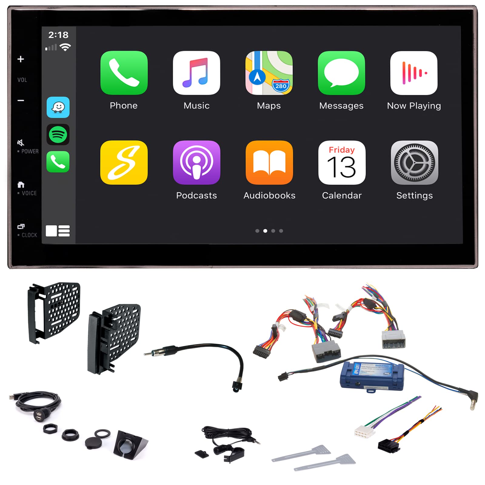 Mua ” Double Din Complete Radio Kit Package for Jeep Wrangler JK  2007-2018 with Touchscreen Radio, CarPlay, Android Auto, Bluetooth, with  Dash Kit, Can Bus Interface, Camera Input and Antenna Adapter trên