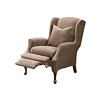 SureFit Stretch Pique Wing Recliner Slipcovers, Wing Recliner Chair Covers with Elastic Bottom For A Secure Fit, Machine Washable, Geometric Patterned Taupe