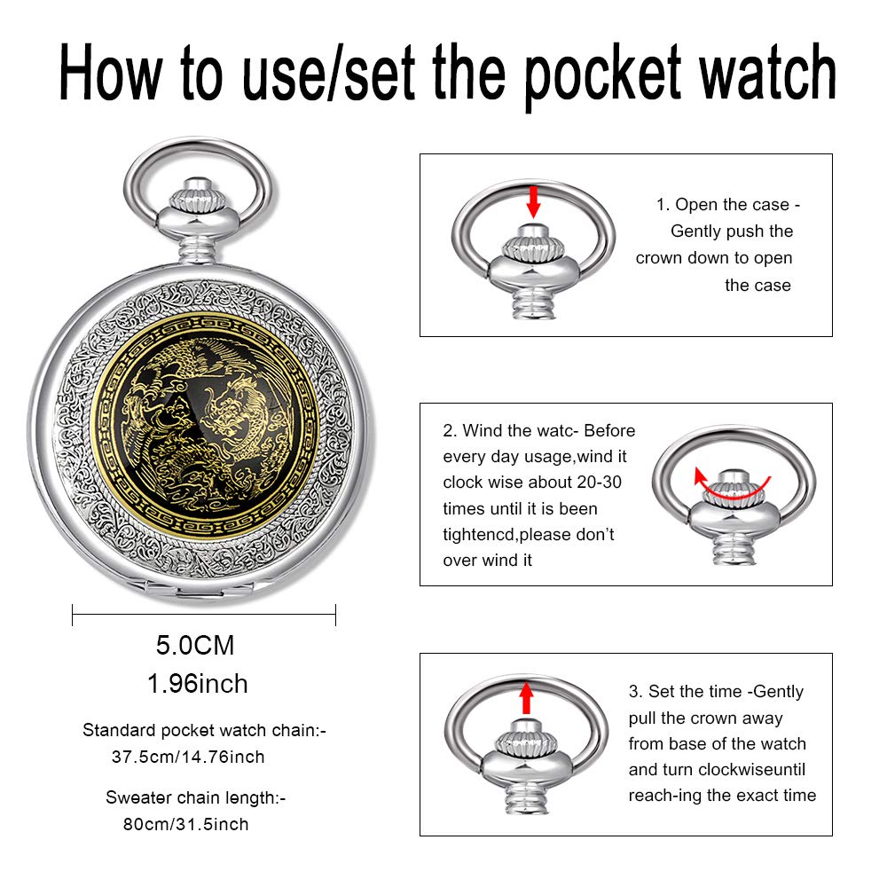 Unendlich U Mens Antique Mechanical Pocket Watch Lucky Dragon Retro Watch with Chain