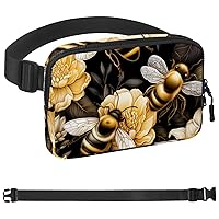 Waterproof Fanny Pack Black Belt Bag with Adjustable Strap for Women and Men,Bees Collect Honey Crossbody Fanny Bag with Zipper for Hiking Running Travel