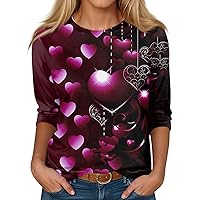 3/4 Length Sleeve Womens Tops Valentine's Day Fashion Print Going Out Tops Sexy Crew Neck Loose Fit Soft T-Shirt