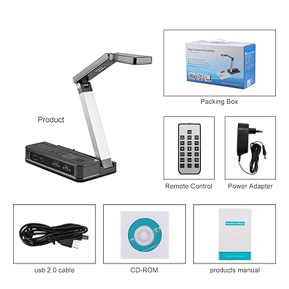 eloam Portable Document Camera HDMI, VGA Port， OCR Visual Presenter for Office,School,Meeting,Training, Labs Presentation