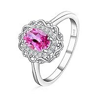 JewelryPalace Infinity Knot 1ct Genuine Pink Topaz Halo Rings for Her, 14K White Gold 925 Sterling Silver Promise Ring for Women, Natural Gemstone Jewellery Sets Rings