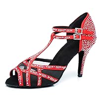 Minishion Crystals Dancing Sandals T-strap Women's Salsa Dance Shoes L372