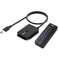 10 Port USB 3.0 Hub Includes 3 Smart Charging Ports with Individual Power Switches and LEDs and 60W 12V/5A Power Adapter+USB 3.0 to SSD / SATA / IDE 2.5 / 3.5 / 5.25-INCH Hard Drive