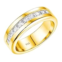 Mens Gold Wedding Band 925 Sterling Silver Ring 1ct 10 Large Princess Cut 5A Cubic Zirconia Size