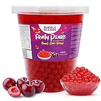 Bubble Blends Cherry Popping Boba (2.2lbs) - Popping Pearls 100% Fat-Free - Real Fruit Juice - Bursting Boba Pearls for Bubble Tea, Boba Drink Sinkers & Dessert Toppings