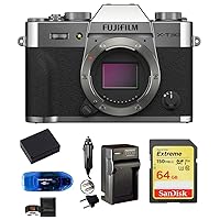 FUJIFILM X-T30 Mark II Mirrorless Digital Camera Body (Silver) Bundle, Includes: SanDisk 64GB Extreme SDXC Memory Card, Card Reader, Spare Battery, AC/DC Charger and Memory Card Wallet (6 Items)