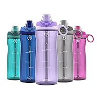 Pogo Plastic Water Bottle with Soft Straw Lid and Carry Handle, BPA Free, Dishwasher Safe, 18oz, Lilac