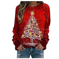 Christmas Tshirts for Women Snowflake/Reindeer/Christmas Tree Plaid O-Neck Tops Activewear Undershirt for Women