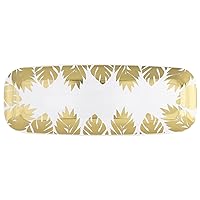 Gold Tropical Leaves Plastic Serving Tray - 1 Pc. | Elegant Design, Perfect For Summer BBQs, Luau, Beach Parties, Events, & More