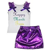 Petitebella Happy Mardi Gras White Cotton Shirt Purple Bling Skirt Set 1-8y