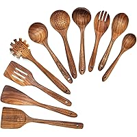 Wooden Spoons for Cooking,10 Pcs Natural Teak Wooden Kitchen Utensils Set Wooden Utensils for Cooking Wooden Cooking Utensils Wooden Spatulas for Cooking