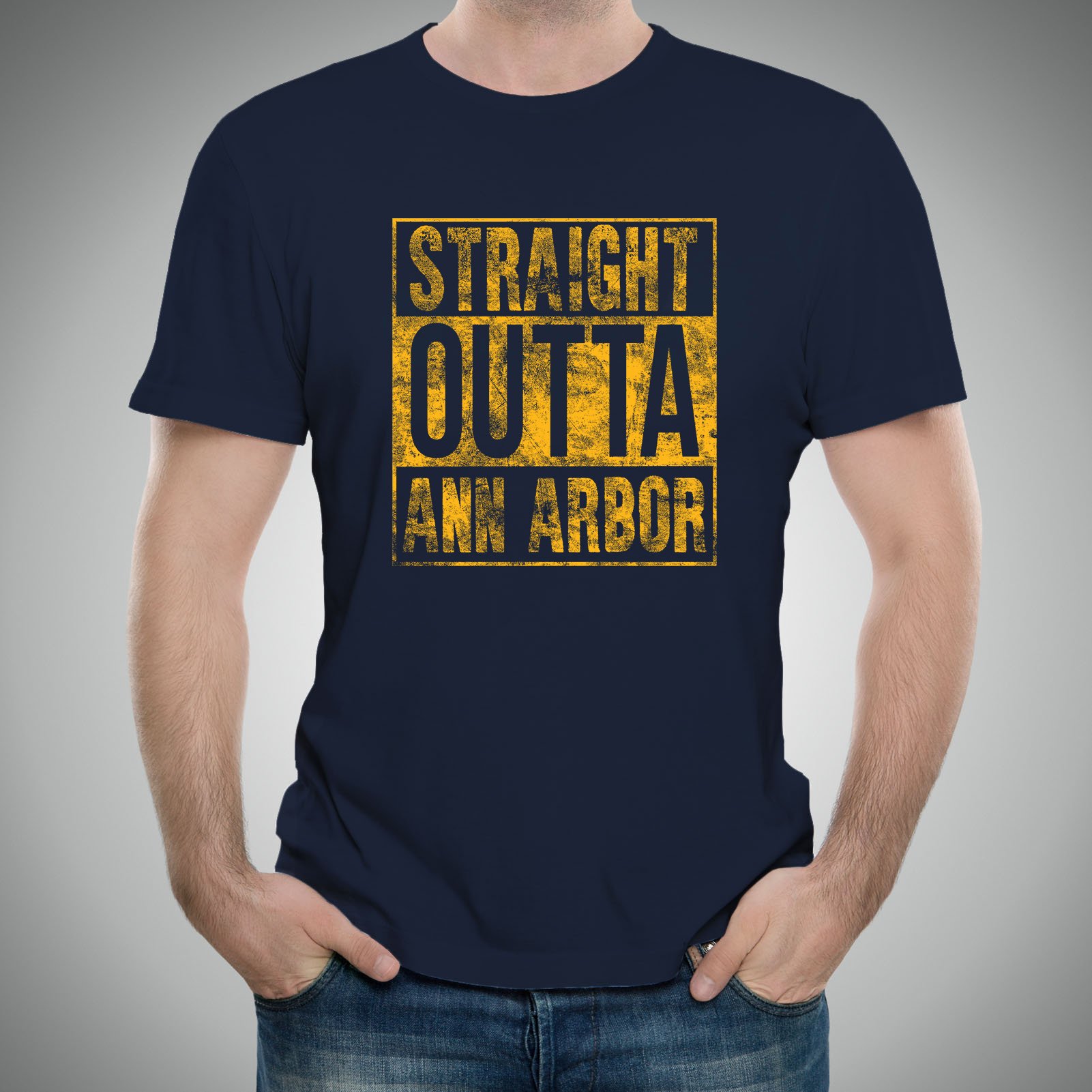 Straight Outta Ann Arbor Basic Cotton T-Shirt - 2X-Large - Navy