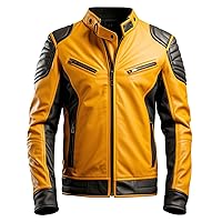 Men’s Warm Grey Mustard Genuine Sheepskin Stylish Biker Streetwear Casual Stand Collar Zip-up Soft Moto Leather Jacket