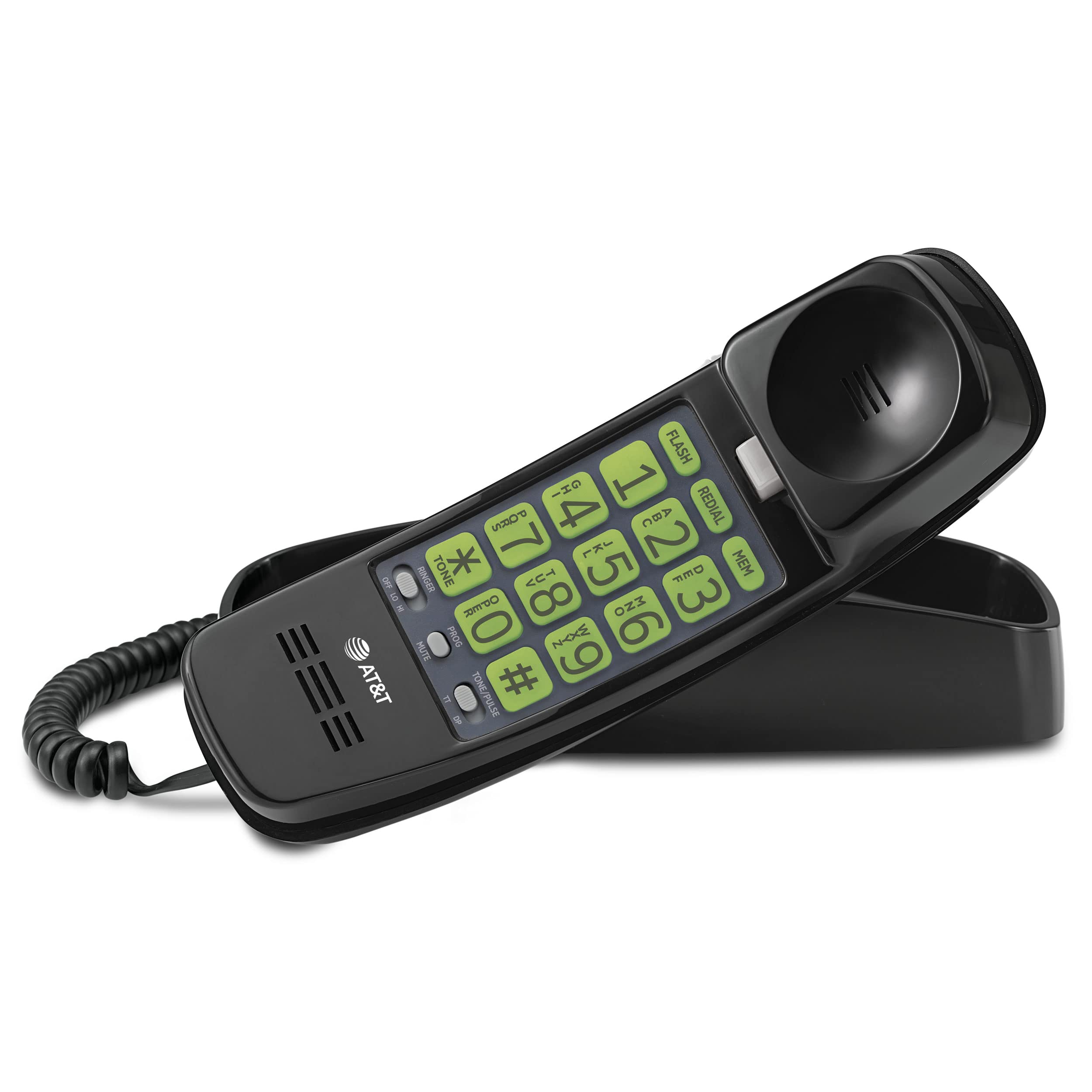 AT&T TRIMLINE 213-11 Corded Home Phone with Extra Big Buttons & Visual Ringer. No AC Power Required, Improved Easy-wall-mount, Lighted Keypad, 10 Speed Dial Keys, Volume Control,Senior Friendly. BLACK