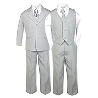 6pc Boy Gray Vest Set Suit with Satin Geometric Necktie Outfit Baby to Teen (2T)