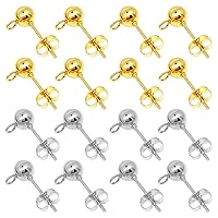 700Pcs Ball Post Earring Studs Set for Jewelry Making,300Pcs Earring Studs Ball Ear Pin Ball Post Earrings with Loop with 400Pcs Butterfly Earring Back Replacements for DIY Jewelry Making Findings