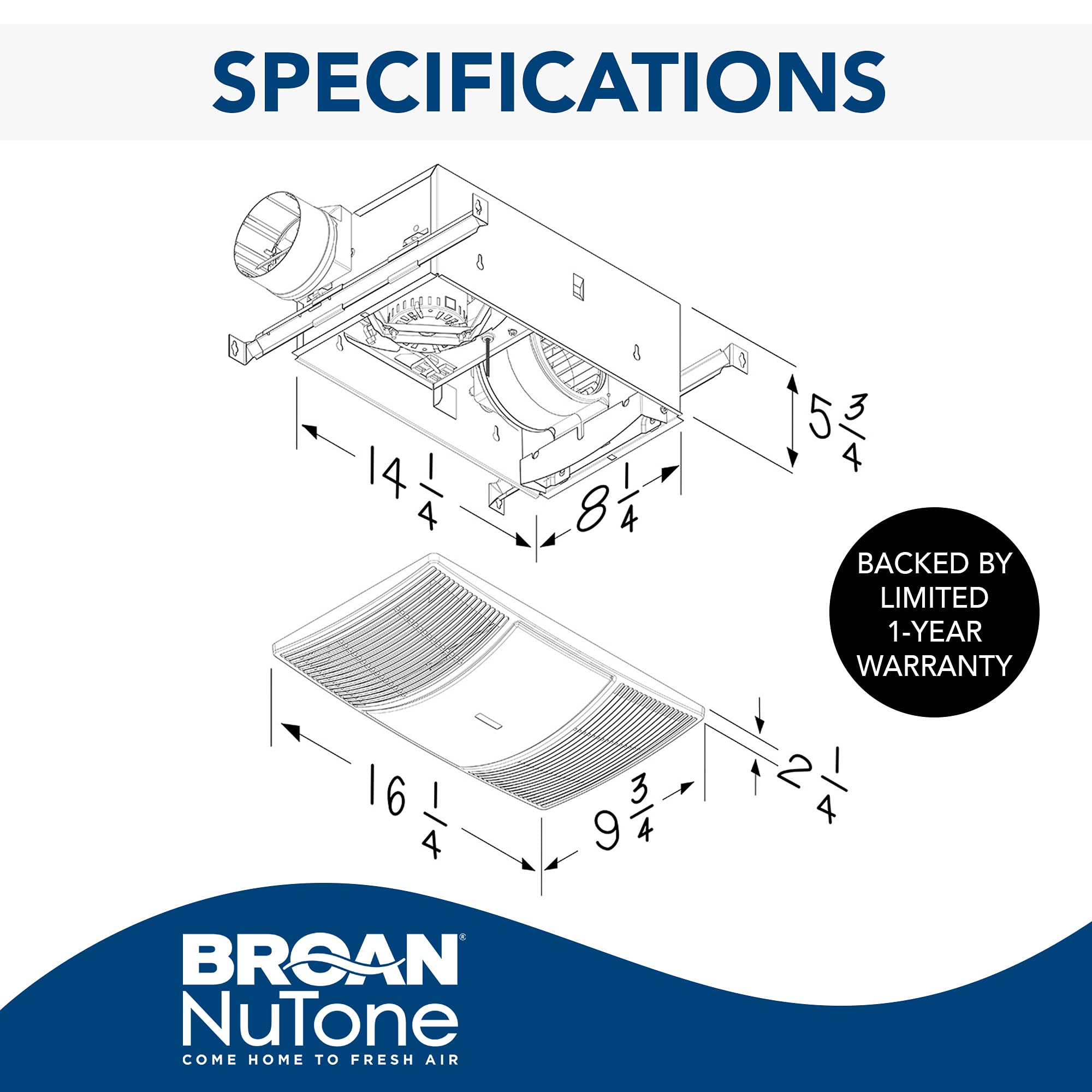 Broan-NuTone BHF80 Non-Lit PowerHeat Bathroom Exhaust Fan and Heater, 80 CFM, 1.5 Sones, White