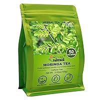 Moringa Tea, 50 Teabags - Pure & Natural Moringa Leaves, Cultivated From India - Moringa Leaf Herbal Tea for Supporting Digestion & Immune System - Non-GMO - Caffeine-free