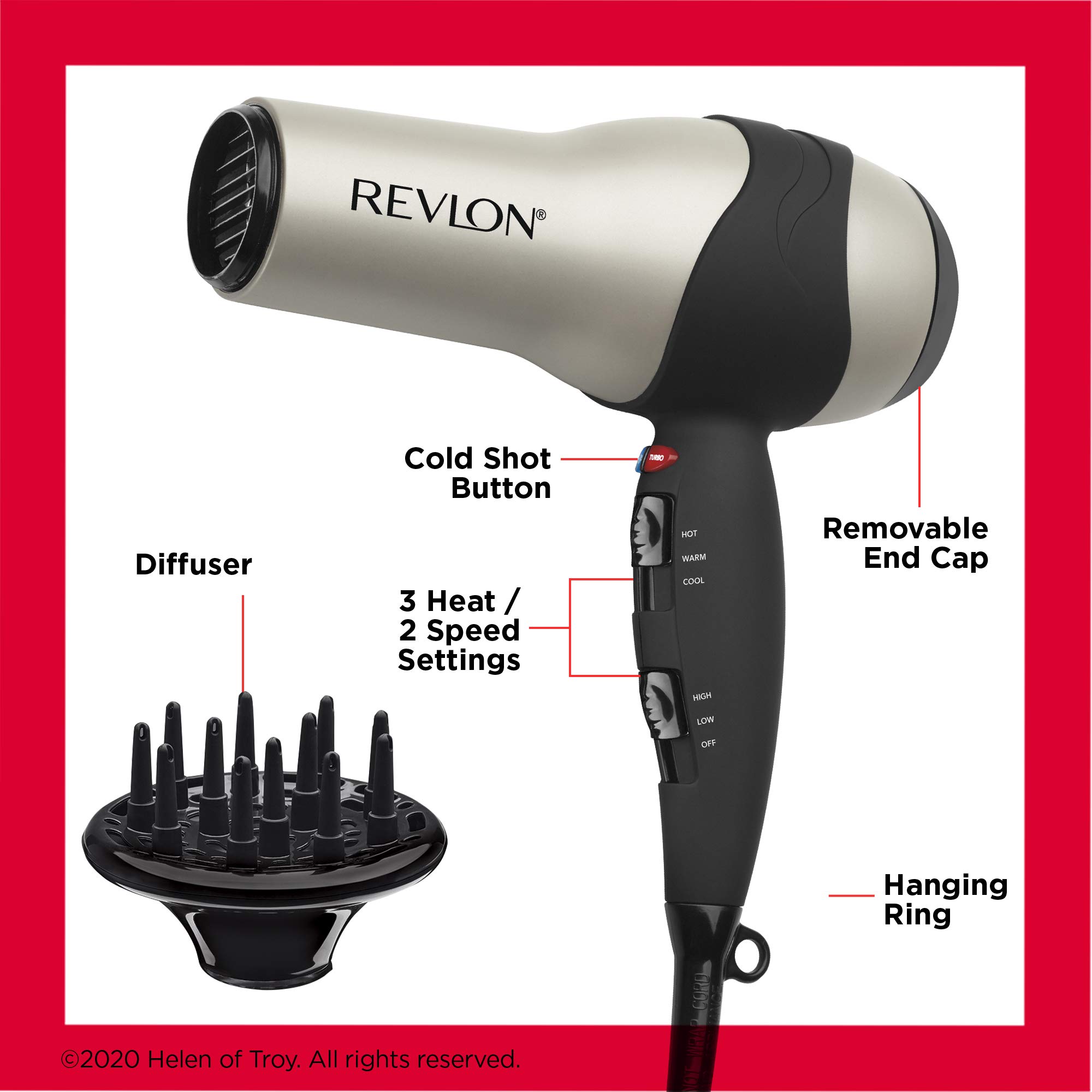 REVLON Turbo Hair Dryer | 1875 Watts of Maximum Shine, Fast Dry (Silver)
