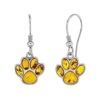 Baltic Amber Dog Paw 14K Goldplated 925 Sterling Silver Drop Dangle Earrings