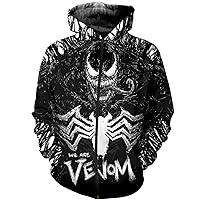 Men Novelty Hoodies Venom 3D Printed Hooded Sweatshirts Fleece Lined Zipper Jacket with Pocket