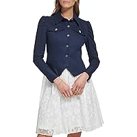 DKNY womens Cropped Button Front Long Sleeve Dress TopperDenim Jacket