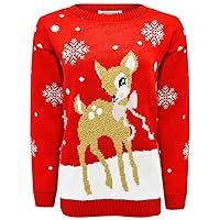 New Kids Girls Christmas Baby Deer Bambi Novelty Xmas Knitted Jumper Sweater Top
