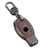 ontto 2-Button Key Fob Skin Leather Smart Remote Key Cover Fit for Mercedes-Benz A B C E G R S M Class CLA CLS GLA Brown(Type A)