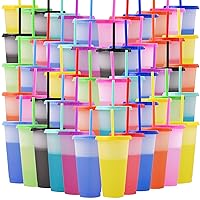60 Pack Reusable Plastic Tumblers Bulk, 24 oz Color Changing Cups with Lids & Straws, Drink Water Cups Travel Mug Tumblers for Iced Beverage Water Smoothie Coffee Party(10 Colors)