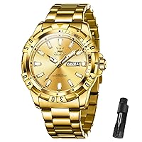 OLEVS Mens Gold Watches Big Gold Face Watches Men Day Date Watches Gold Stainless Steel Watches for Men Waterproof Watches Analog Quartz Watches for Men Relojes para Hombre Simple Watches Calendar