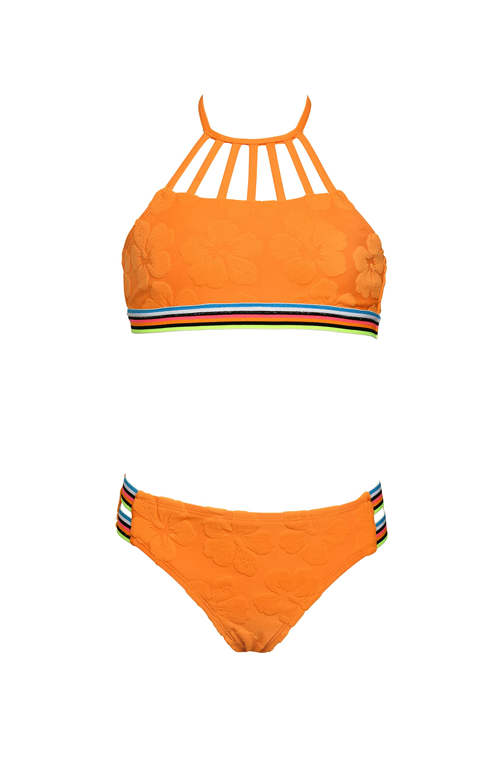Hobie Girls Hi Neck Crop Bra Bikini Top & Banded Bottom Swimsuit Set